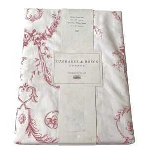 Cabbages &‎ Roses London Queen Duvet Set Floral Toile Berry Red Cotton Christmas